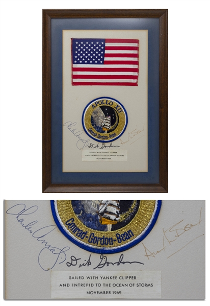 United States Flag Flown to the Moon on the Apollo 12 Mission -- With Certificate Signed by the Crew: Charles Conrad, Dick Gordon & Alan Bean